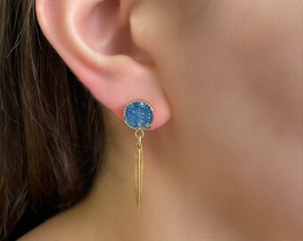 Druzy Earrings with Gold Spike: Natural Gemstone Jewelry