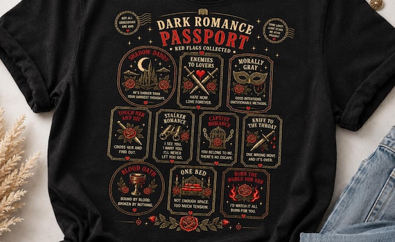 Dark Romance Passport Graphic Tee, Gothic Romance Reader Shirt