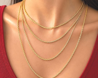 Twisted Rope Chain Necklace, Stainless Steel Gold Silver Chain for Men Women, 2mm 3mm 4mm 5mm 6mm Jewelry