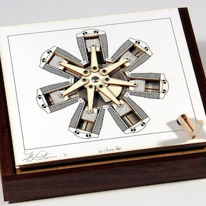 Radial Engine MechaniCard - desktop kinetic sculpture automata, aircraft engine memoribilia, amazing mechanism