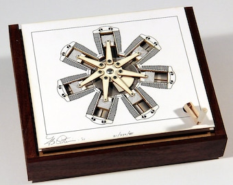 Radial Engine MechaniCard - desktop kinetic sculpture automata, aircraft engine memoribilia, amazing mechanism
