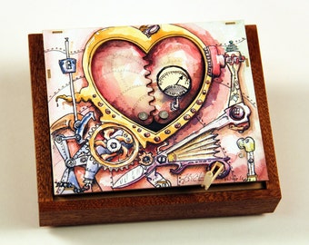 Steampunk Valentine - kinetic sculpture greeting card for lovers, weddings, anniversary, engagement,...