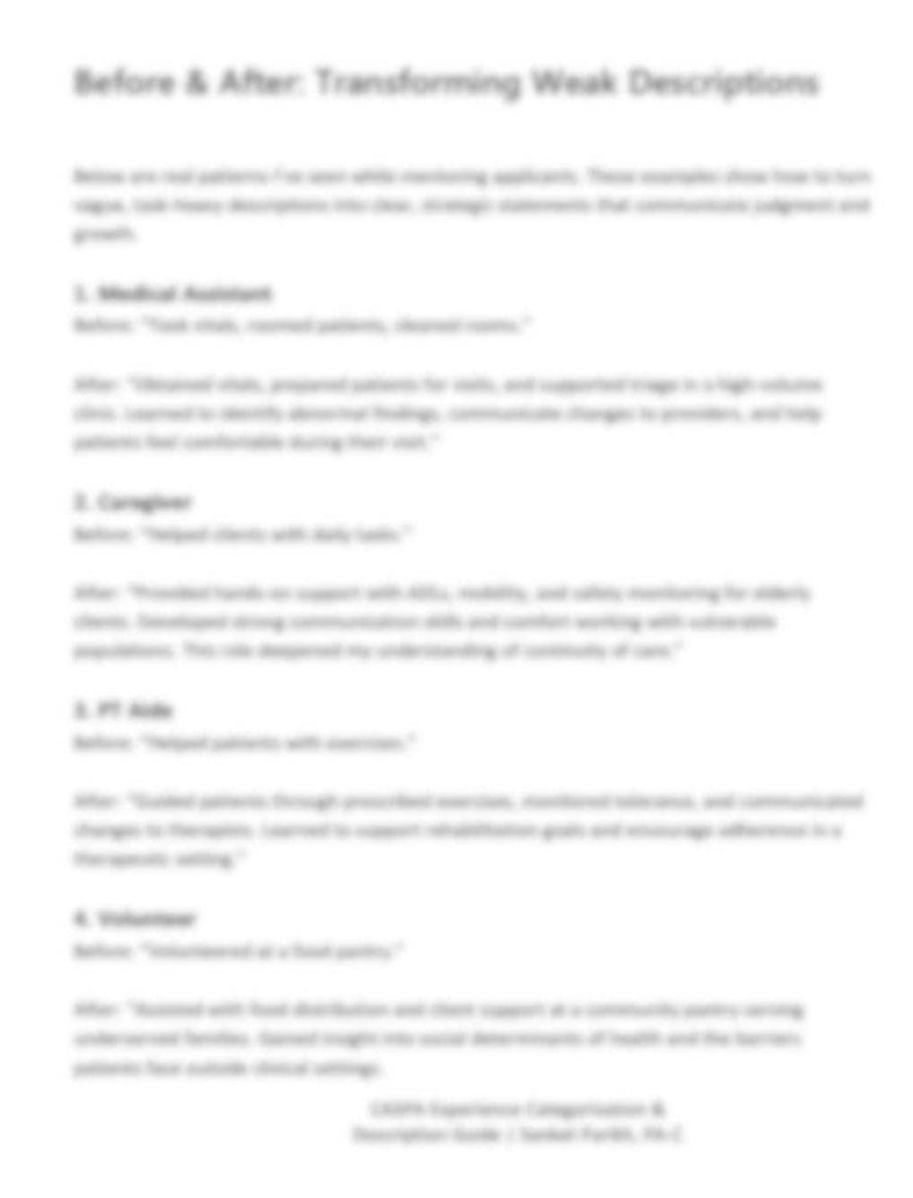 CASPA Experience Categorization & Description Guide (2026–27) | Pre‑pa ...