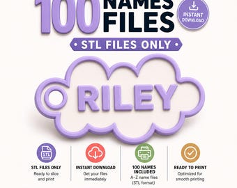 Back to School Cloud Name Tag STL - 100 Personalized Backpack Tags - Kids School Bag Labels - 3D Print Keychain Bundle - Digital Download