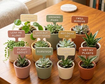 Wet My Plants Schreibtisch Dekor STL, Blatt Me Alone Lustige Pflanze Wortspiele, Büro Kabine Pflanze Zeichen 3D Datei, Gag Geschenk Pflanze Tag Herunterladen