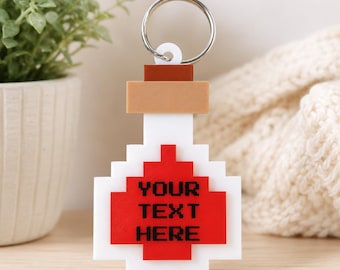 Personalisierte Pixel Potion Schlüsselanhänger STL, Name nach Wunsch 3D Druck Datei, Rucksack Anhänger im Minecraft Stil, Sonderanfertigung Gamer Geschenk, STL Schrift nach Wunsch