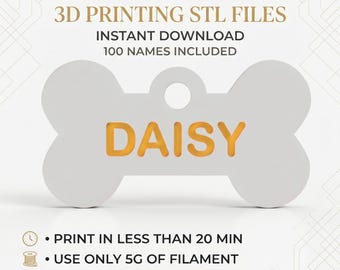 100 Dog-Tag-STL-Dateien | Schnell einfaches 3D Druck Anfänger Projekt | Keine unterstützte Haustier-ID-Marke | 3D Drucker Filament Schrott Idee | Schneller Druck STL
