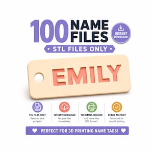 100 namnetiketter i STL - Personliga bröllopsgåvor i STL - Födelsedagspåseetikettpaket - 3D-utskrivna festgåvor - Anpassat namnnyckelringspaket