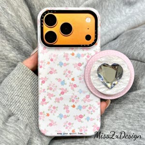 Pastel Ditsy Rose MagSafe iPhone Case, Orange Metal Black Camera Cover, Pink Pearl Heart Pop Socket for iPhone 17 16 15 14 13 Pro Max