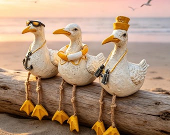 Charming Dangling Leg Seagull Figurine, Nautical Coastal Ornament, Stylish Home Patio Beach Theme Decor, Ideal Ocean Lover Housewarming Gift