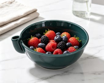 Bol de cerámica para lavar bayas con boquilla de drenaje, ideal para enjuagar frutas, tazón de preparación estilo rústico para bayas y verduras, decoración de mesa, regalo de inauguración de casa.