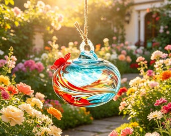 Hand Blown Glass Hummingbird Feeder, Outdoor Garden Decor, Unique Artisan Bird Feeder, Backyard Gift for Bird Lovers