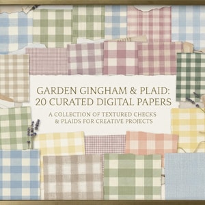 Pastel Gingham Digital Paper Pack, Seamless Multicolor Check Linen Texture