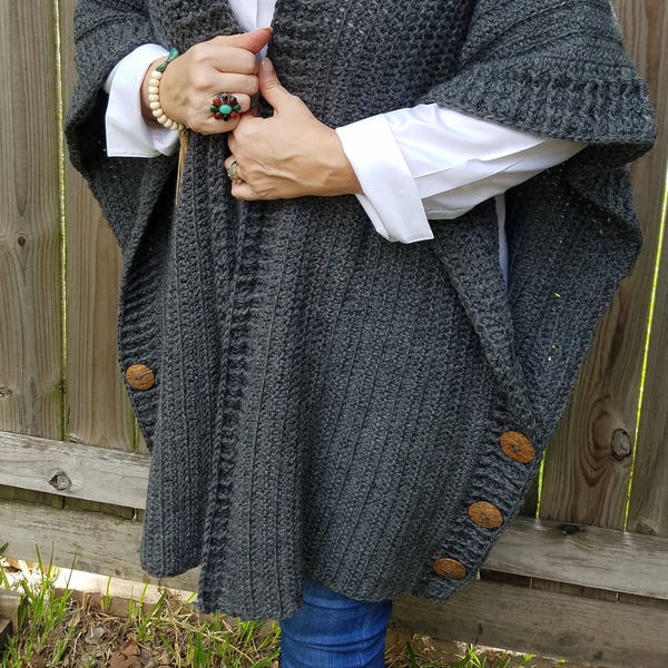 Pattern for crocheted Kimono style Cardigan with large buttons