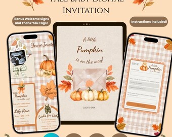 Digitale uitnodiging/websitesjabloon voor een babyshower in de herfst