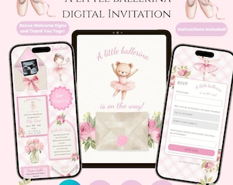 Digitale uitnodiging/websitesjabloon voor een babyshower met het thema "Een kleine ballerina is op komst"