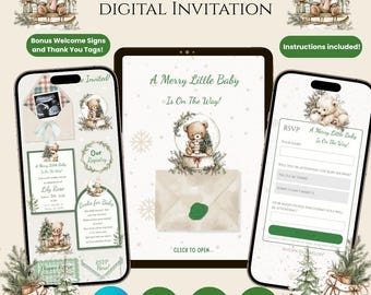 Digitale uitnodiging/websitesjabloon voor een babyshower met winterwonderlandthema