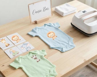 Sweet Safari Animals Baby Shower Activities and Keepsakes | Wildlife Onesie Bar Designs