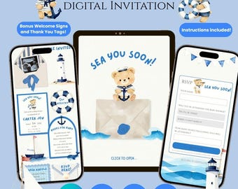 Digitale uitnodiging/websitesjabloon voor een babyshower met nautisch thema