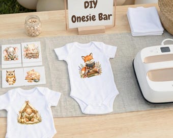A New Chapter Begins Baby Shower Activities and Keepsakes | Storybook, Bookish Onesie Bar Designs