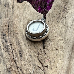 Vintage Glass Typewriter Key Pendant, J