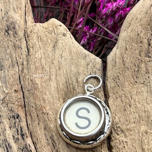 Vintage Glass Typewriter Key Pendant, S