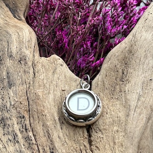 Vintage Glass Typewriter Key Pendant, D