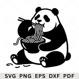 Panda som äter Ramen SVG, PNG, Panda som slurpar nudlar silhuett, Foodie T-shirt design, Matälskare, Ätpinnar, Mat, klippfiler, Cricut
