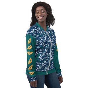 Seattle Baseball Bomber Jacket, Mariners Fan Apparel, Italian Varsity Style - Teal Sleeves