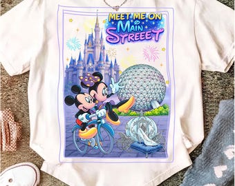 Meet Me On Main Street PNG, Magic Castle Theme Park Sublimation Design, Cute Mouse Bicycle PNG, Family Vacation Trip 2026, Digital Download.
