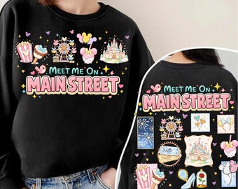 Meet Me On Main Street PNG, Front and Back Theme Park Castle PNG, Magical Vacation Sublimation Files, Family Trip PNG, Digital Download.