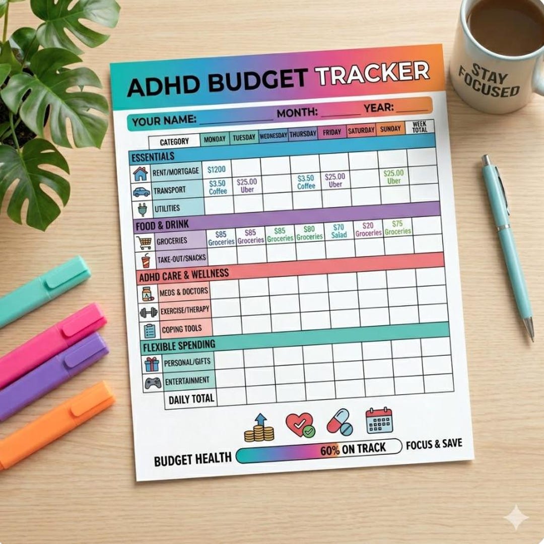 ADHD Budget Tracker Printable- Visual Monthly Budget Planner PDF ...