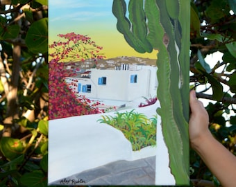 Acrylic painting “Chora” of Mykonos, Greece. PRINTS