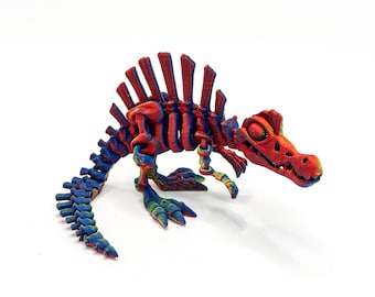 3D Printed Spinosaurus Skeleton Fidget Toy - Articulated Dinosaur Fossil Model - Flexible Dragon Desk Toy - Sensory ADHD Stress Relief Gift
