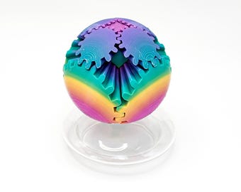 3D Printed Gear Ball Fidget Toy - Kinetic Transforming Sphere - Mechanical Desk Toy Stress Relief - Steampunk Geek Gift for Adults Kids