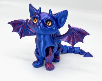 Ledad drakekattleksak - 3D-utskriven demonkattungefigur - Söt gargoyle med bevingad katt på skrivbordet - Mytisk varelse, fidget-gamerpresent