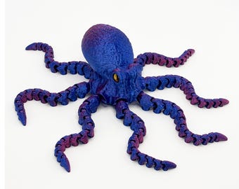 3D Printed Articulated Octopus Toy | Flexible Fidget Toy Silk Chromatic Kraken | Desk Pet Sensory Toy, Cute Ocean Sea Life Animal Gift