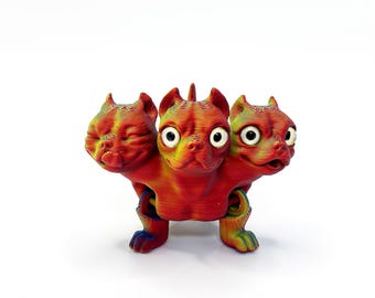 Articulated Cerberus Toy - 3D Printed Three Headed Dog - Cute Mythological Puppy Desk Pet - Silk Rainbow Hellhound Sensory Fidget Gift