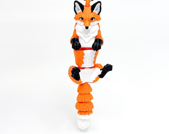 Gelede vos sleutelhanger 3D-geprinte schattige fidget speelgoedzakbedel, realistische rode vos rugzakaccessoire, beweegbare dierensleutelhanger cadeau voor kinderen