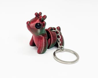 Articulated Reindeer Keychain - 3D Printed Cute Deer Keyring - Moving Fidget Toy - Silk Rainbow Animal Backpack Charm Christmas Gift