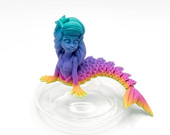 3D Printed Articulated Mermaid Figurine, Rainbow Flexible Fidget Toy, Cute Sea Creature Desk Ornament, Kids Gift Home Decor