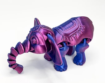 Articulated Elephant Toy - 3D Printed Big Ear Flying Elephant - Cute Circus Desk Pet - Silk Rainbow Animal Figurine Sensory Fidget Gift