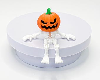 Articulated Pumpkin Skeleton Toy - 3D Printed Jack o Lantern - Moving Halloween Fidget - Spooky Gothic Desk Pet Ghostly Aesthetic Gift