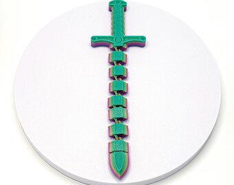 3D Printed Whip Sword Fidget Toy - Articulated Chain Dagger - Flexible Retractable Sword Desk Toy - Sensory Stress Relief Cosplay Geek Gift