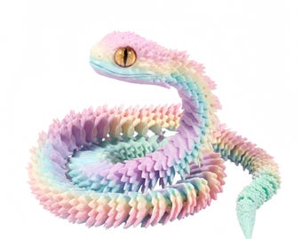 Articulated 3D Printed Viper Snake Toy, Flexible Mystery Dragon Snake Fidget, Silk Blue Purple Sensory Toy, Desk Pet, Gift for Kid and Adult