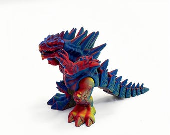 Articulated Godzilla Toy, 3D Printed Kaiju Monster Fidget, Flexible Frost Lizard Desk Pet, Sci-Fi Robot Mecha Dragon, Cool Geek Gamer Gift