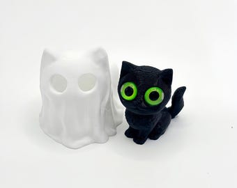 Cute Ghost Cat Dog 3D Printed Figurine - Peek a Boo Ghost Puppy Kitten Toy - Halloween Desk Decor - Spooky Aesthetic Kawaii Pet Lover Gift