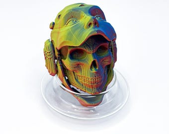 Cyberpunk Mechanical Skull Decor, 3D Printed Moving Mask Ex Machina, Sci Fi Desk Toy, Futuristic Robot Goth Oddities, Moving Face Sculpture
