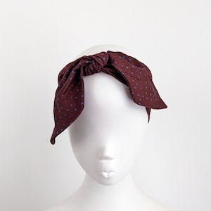 Head Scarf Headband - Burgundy Polka Dot Satin Headwrap - Silk Scarf for Women Hair Bow Bandana - Hairband Hair Accessory - Gift for Her