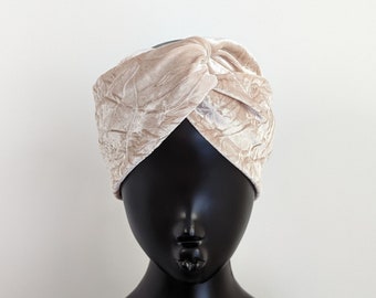 Cream luxury crushed velvet wide turban twist headband